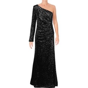 NWT Black Sequin One Shoulder Formal Long Gown 4